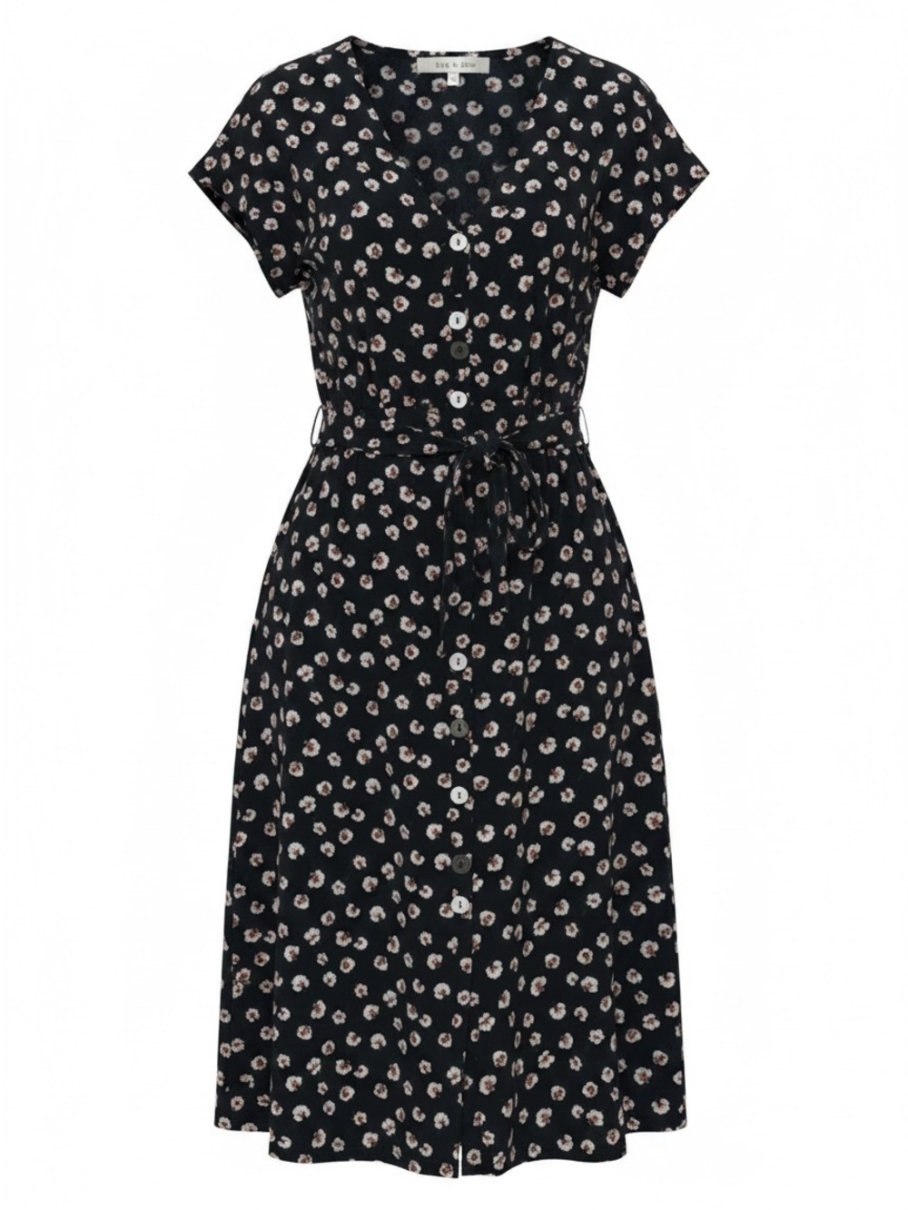Row A Women’s Navy Floral Dolman Sleeve Button Front Midi Dress with Sash